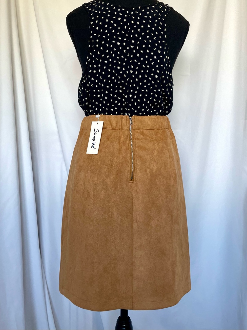NEW Camel Tan Faux Suede A-Line Skirt SzL Western Country Office School Academia - Picture 3 of 13